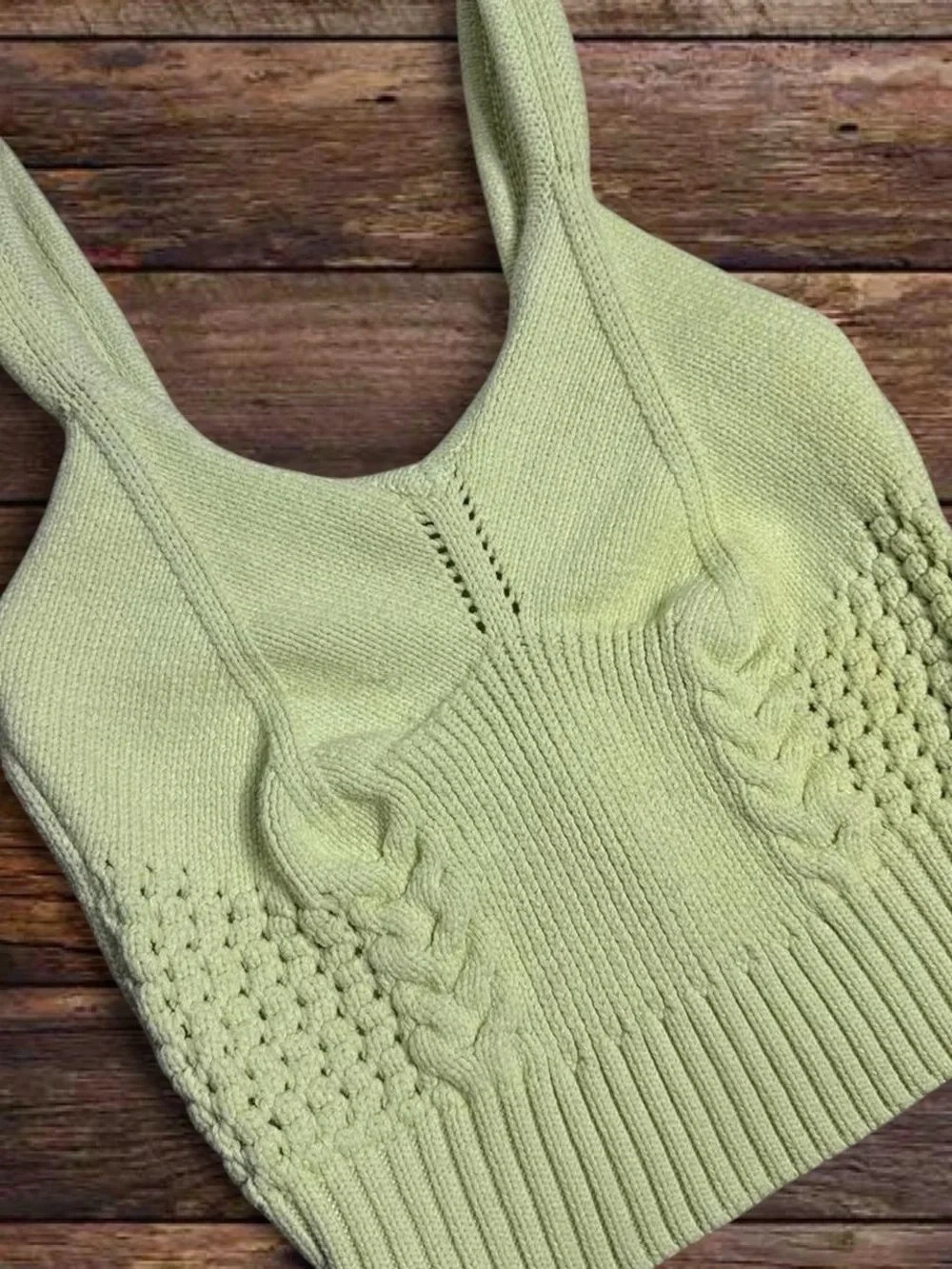 Lush Pistachio Knit Cable-Detail Tank - Picture 2 of 5